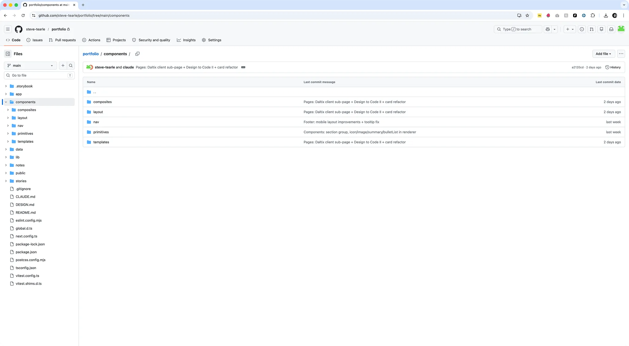 GitHub repo showing component file structure