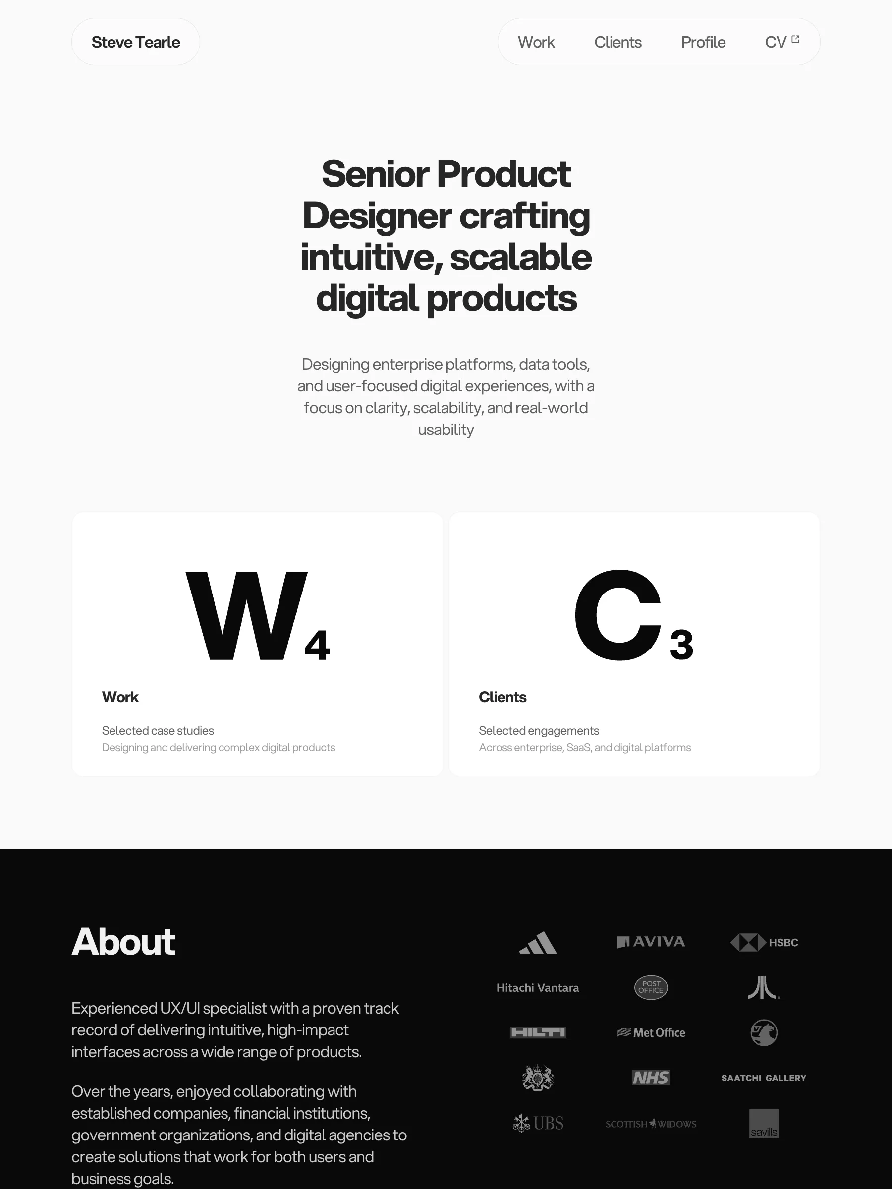 Portfolio site on tablet