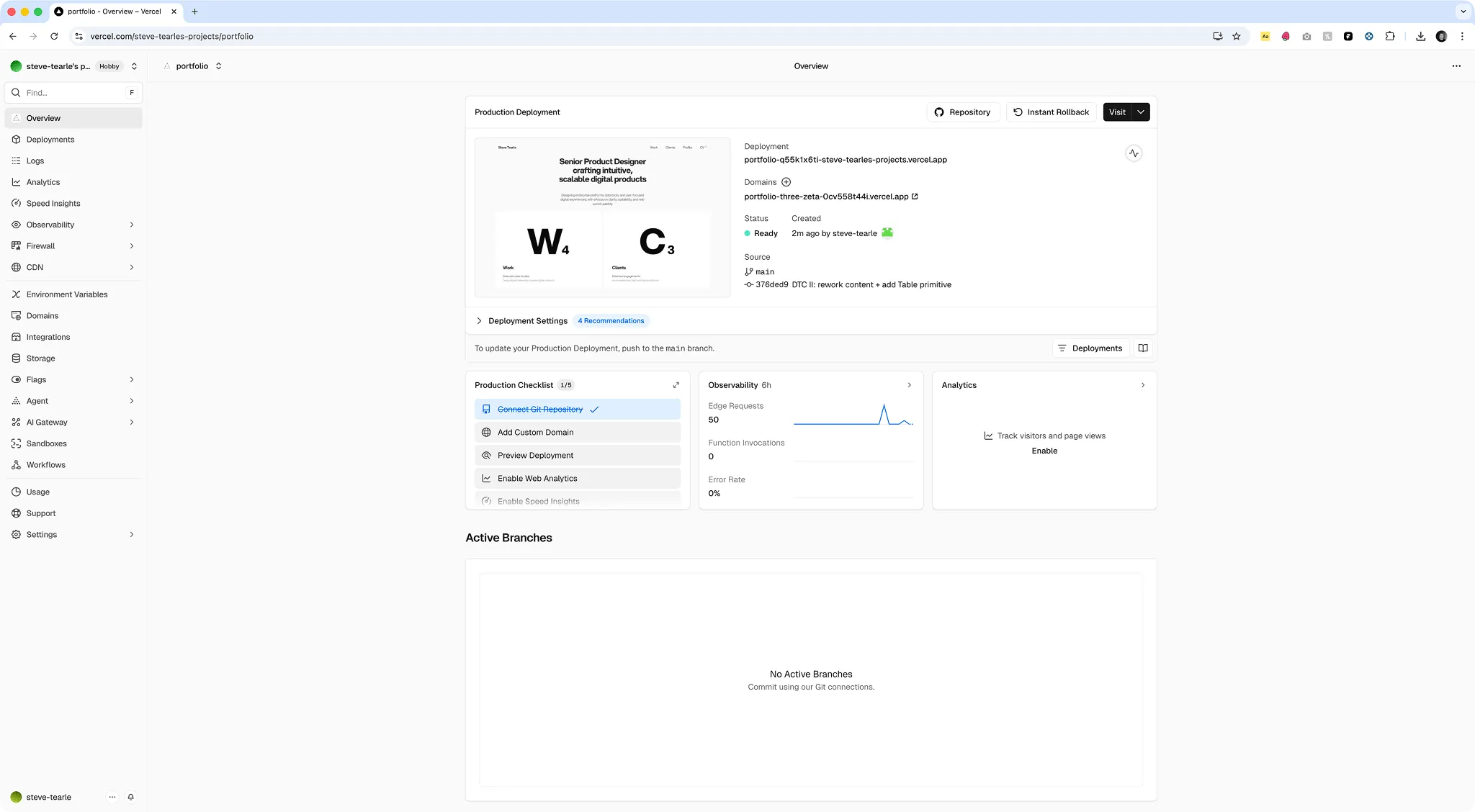 Vercel deployments dashboard