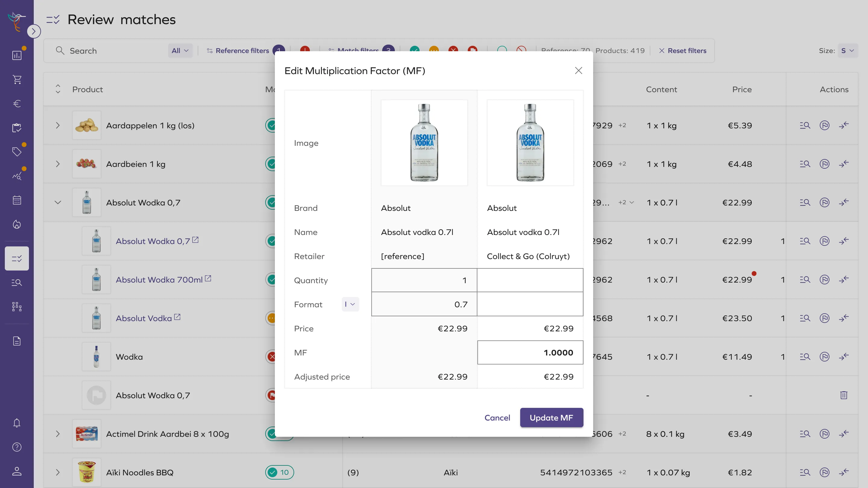 Matching: Adjusting product matching rules