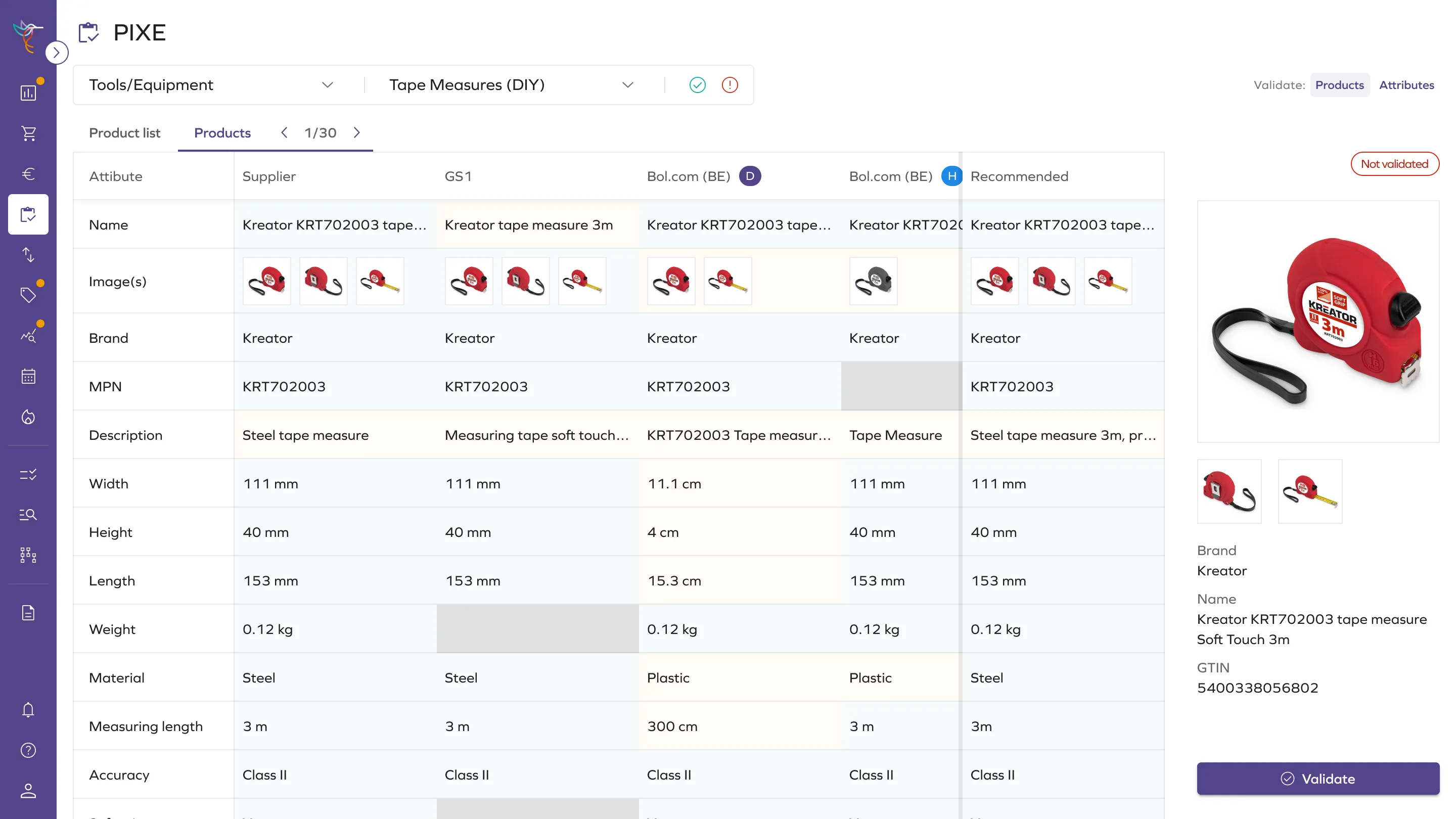 PIXE: Product data comparison