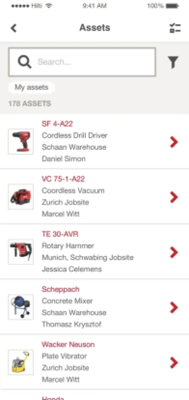 ON!Track mobile: Asset list