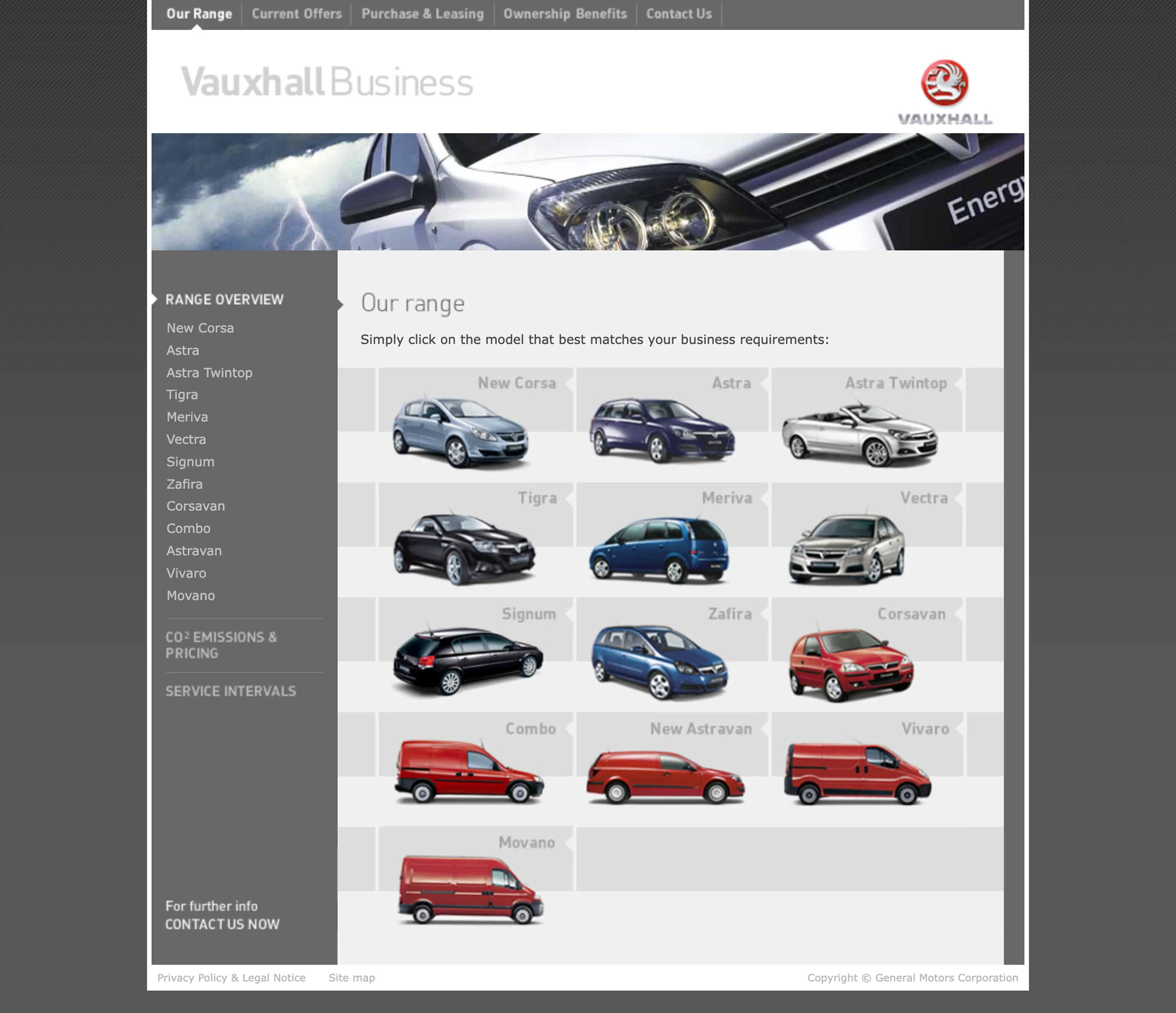 Vauxhall fleet — range page